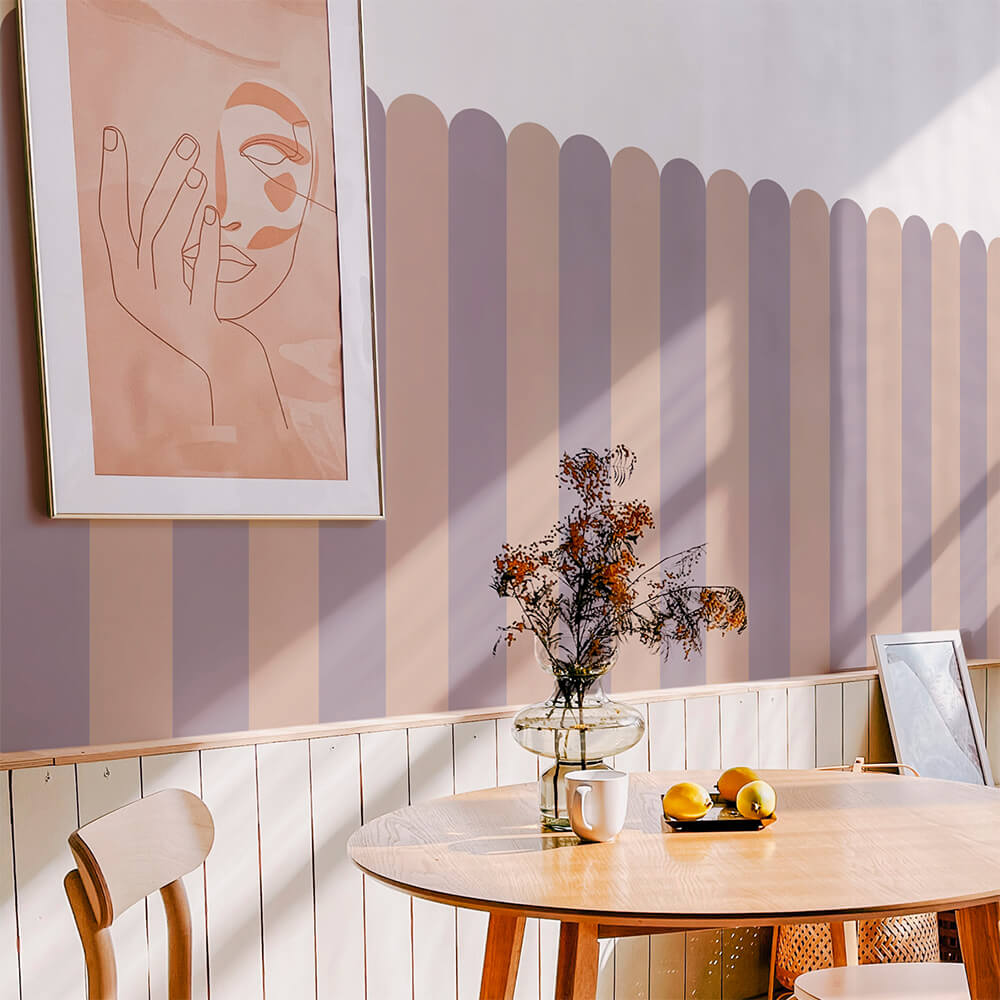 lavender & blush striped wallpaper