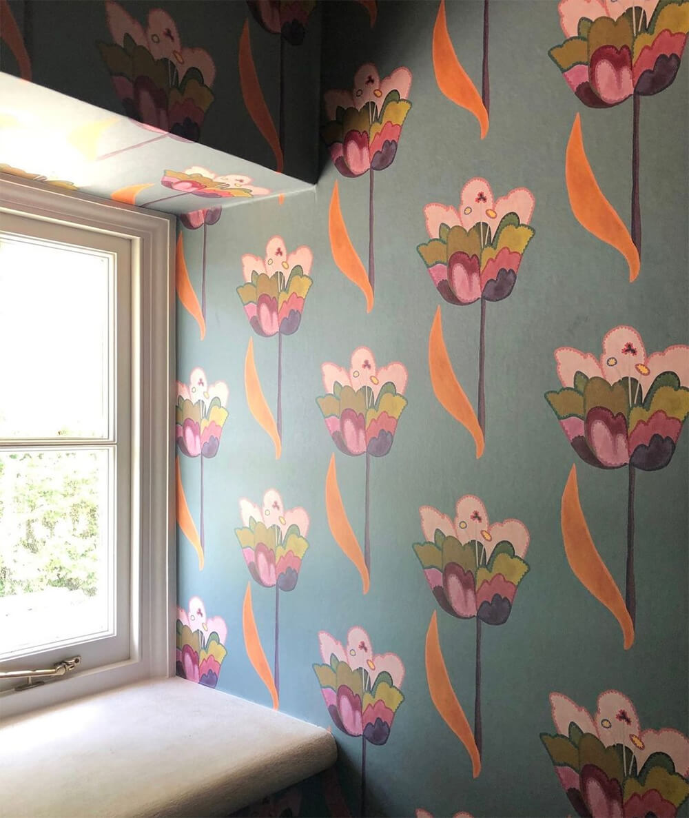 bold vivid floral print wallpaper