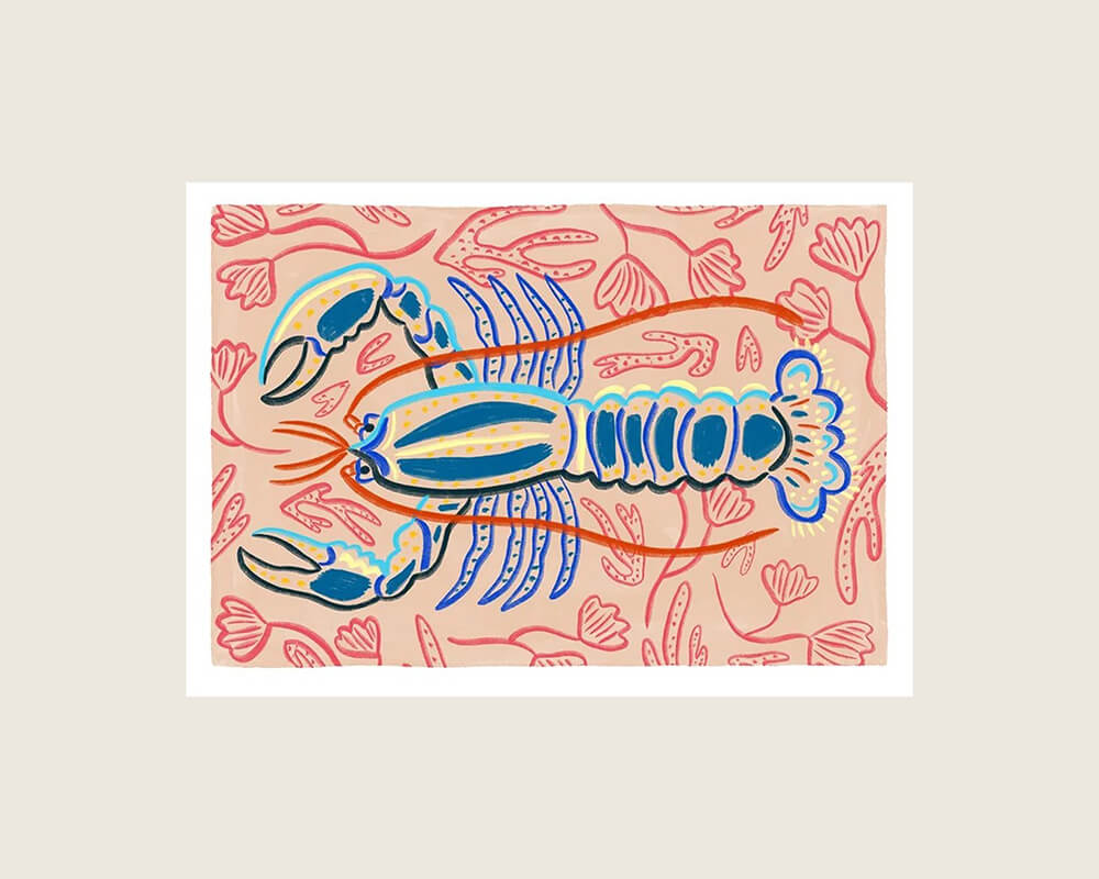 blue lobster study print by camilla perkins