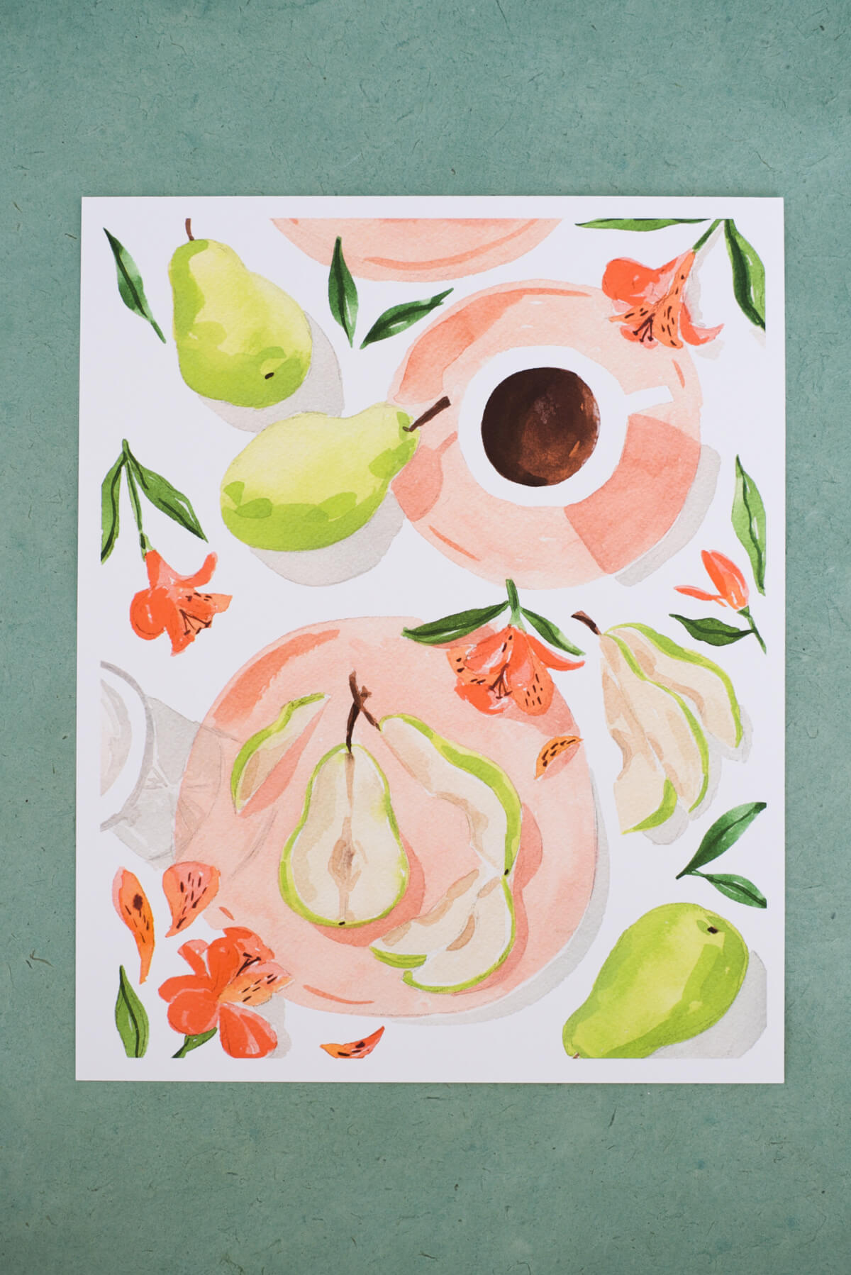 pears and coffee art print by sabina fenn