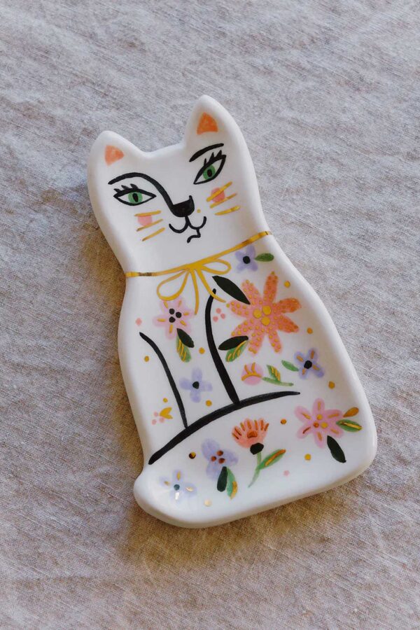 floral ceramic cat ring dish