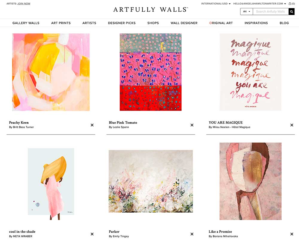 A peek at my favorites list from Artfully Walls