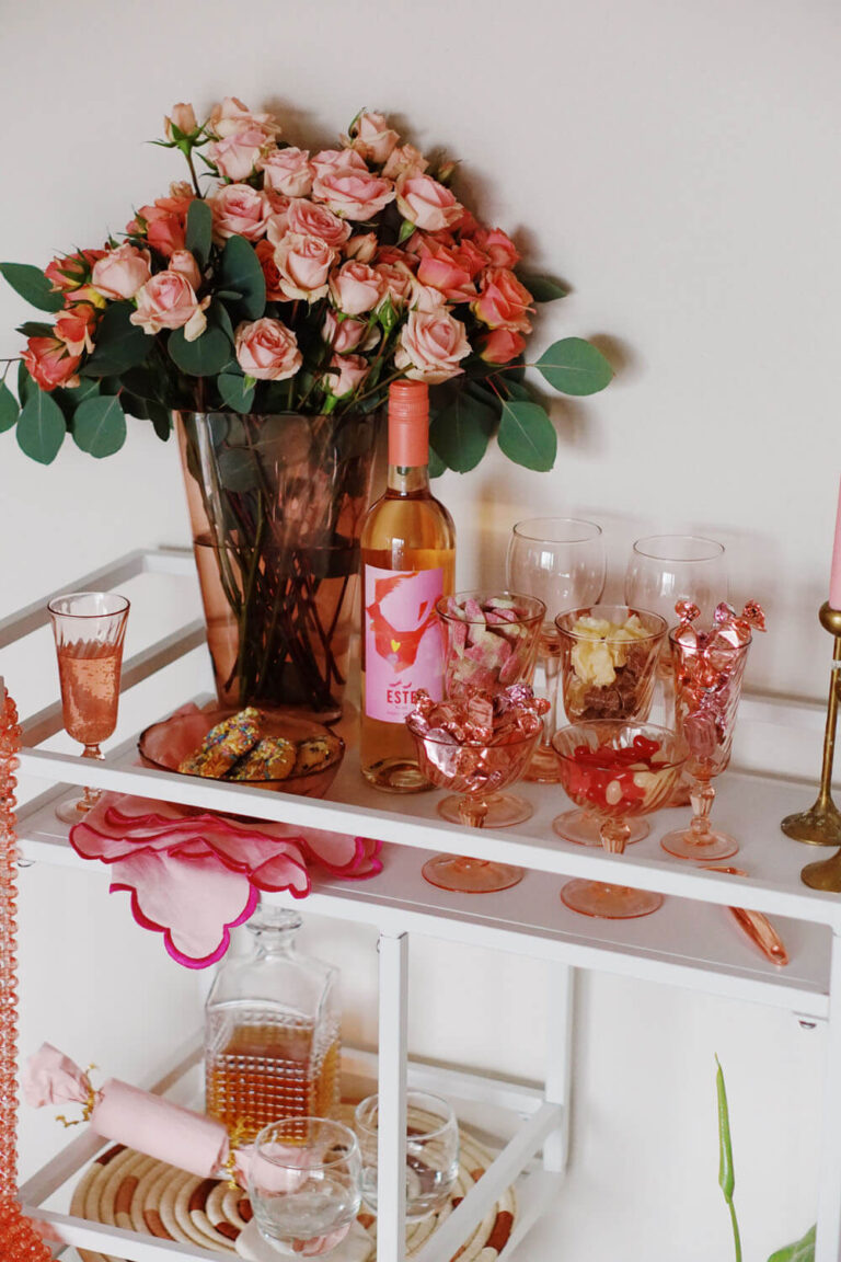 DIY Candy Cart Valentine's Day Pink Bar Cart Ideas wallflower