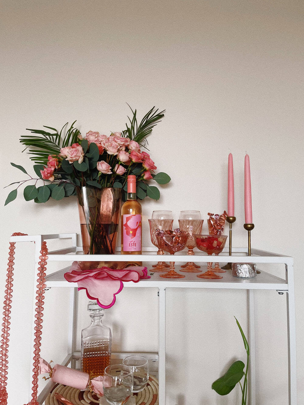 A Valentine's Day Candy and Bar Cart
