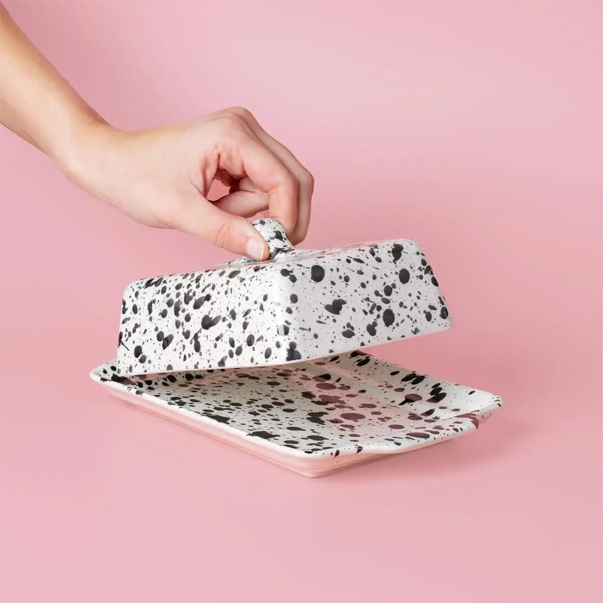 black speckled butter dish