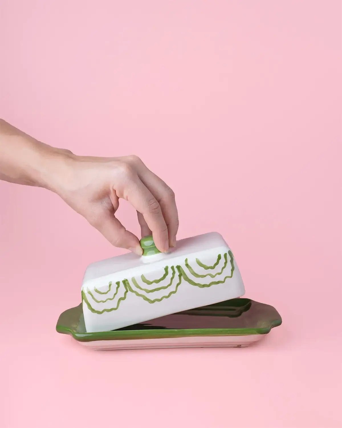 green detail handmade butter dish