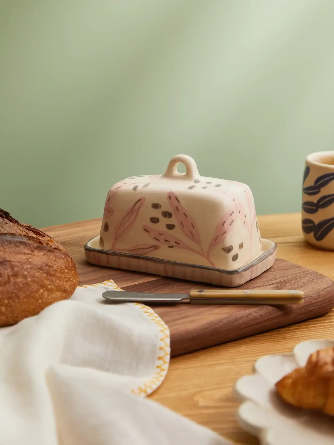 hand painted pink butter dish