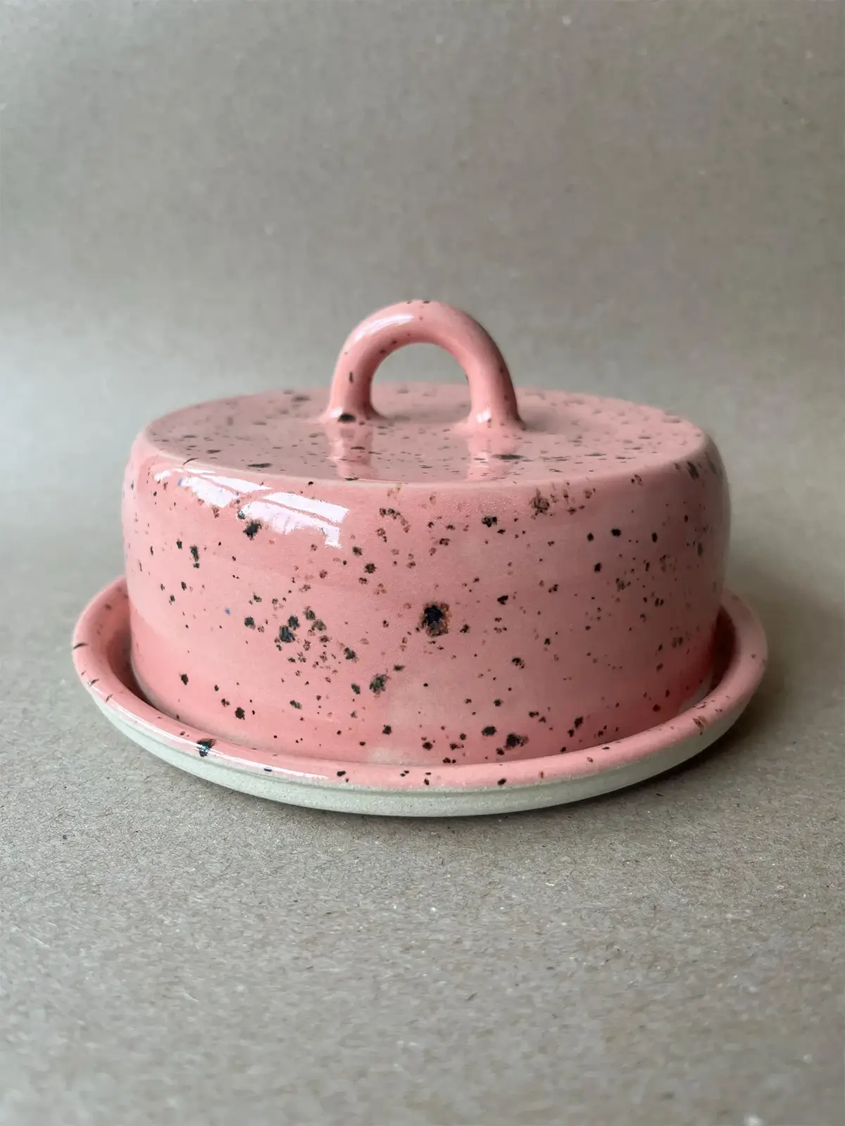 speckled ceramic pink butter dish