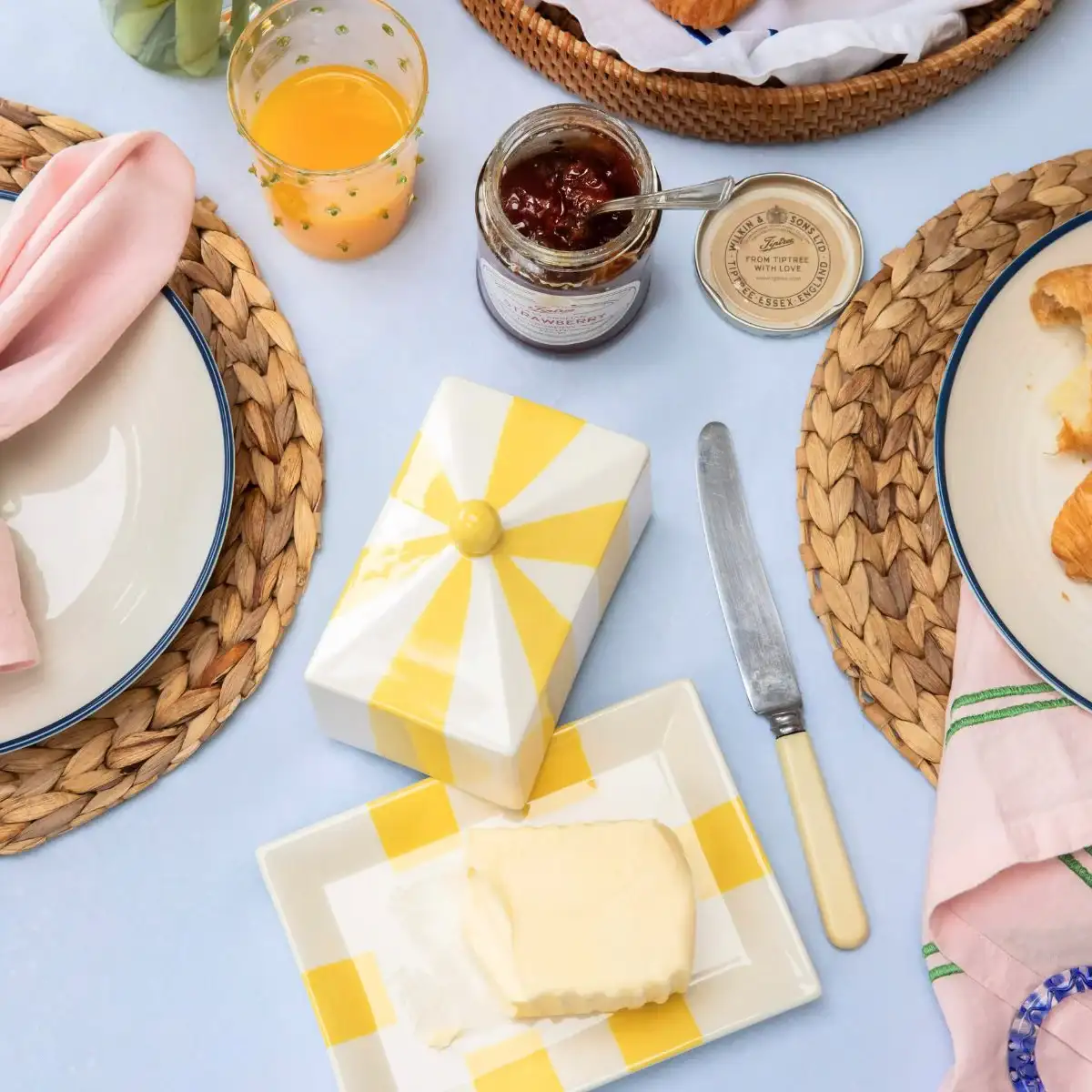 yellow circus stripe butter dish