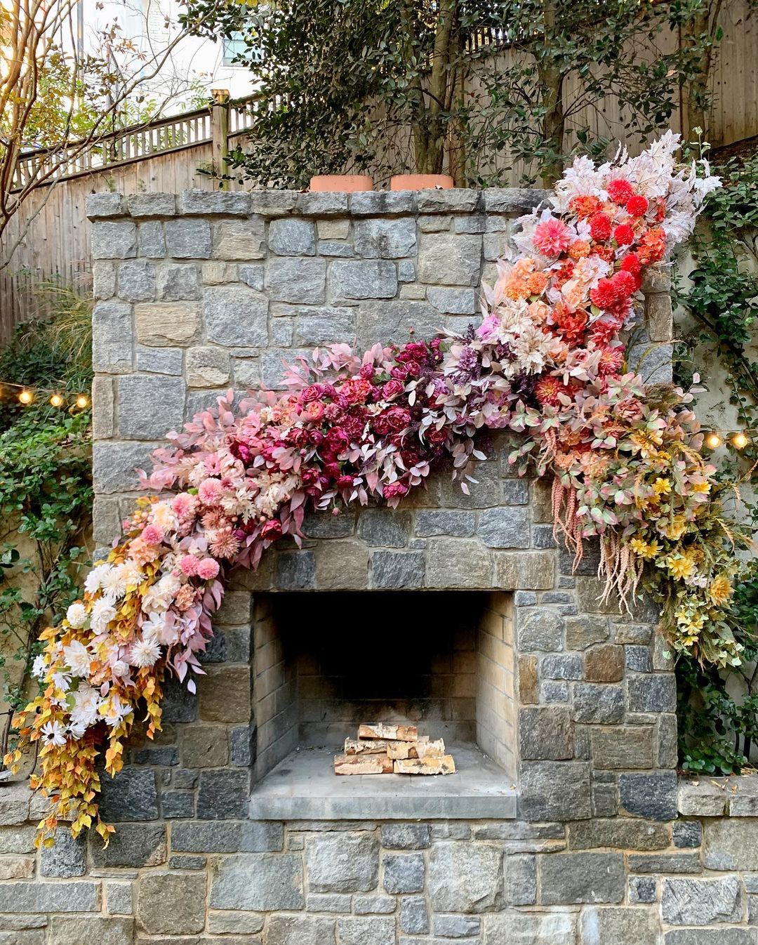 faux flower mantel floral installation by @brightlyeverafter