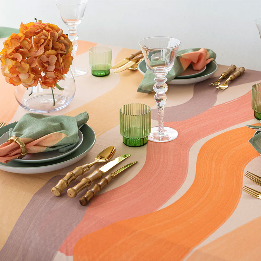 colorful tablecloth for an outdoor brunch