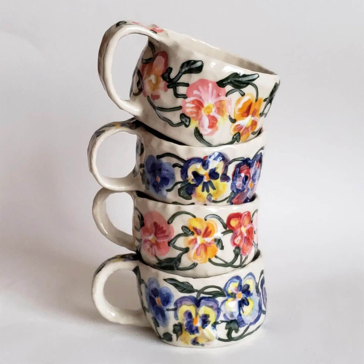 pansy ceramic mugs by victoria savka