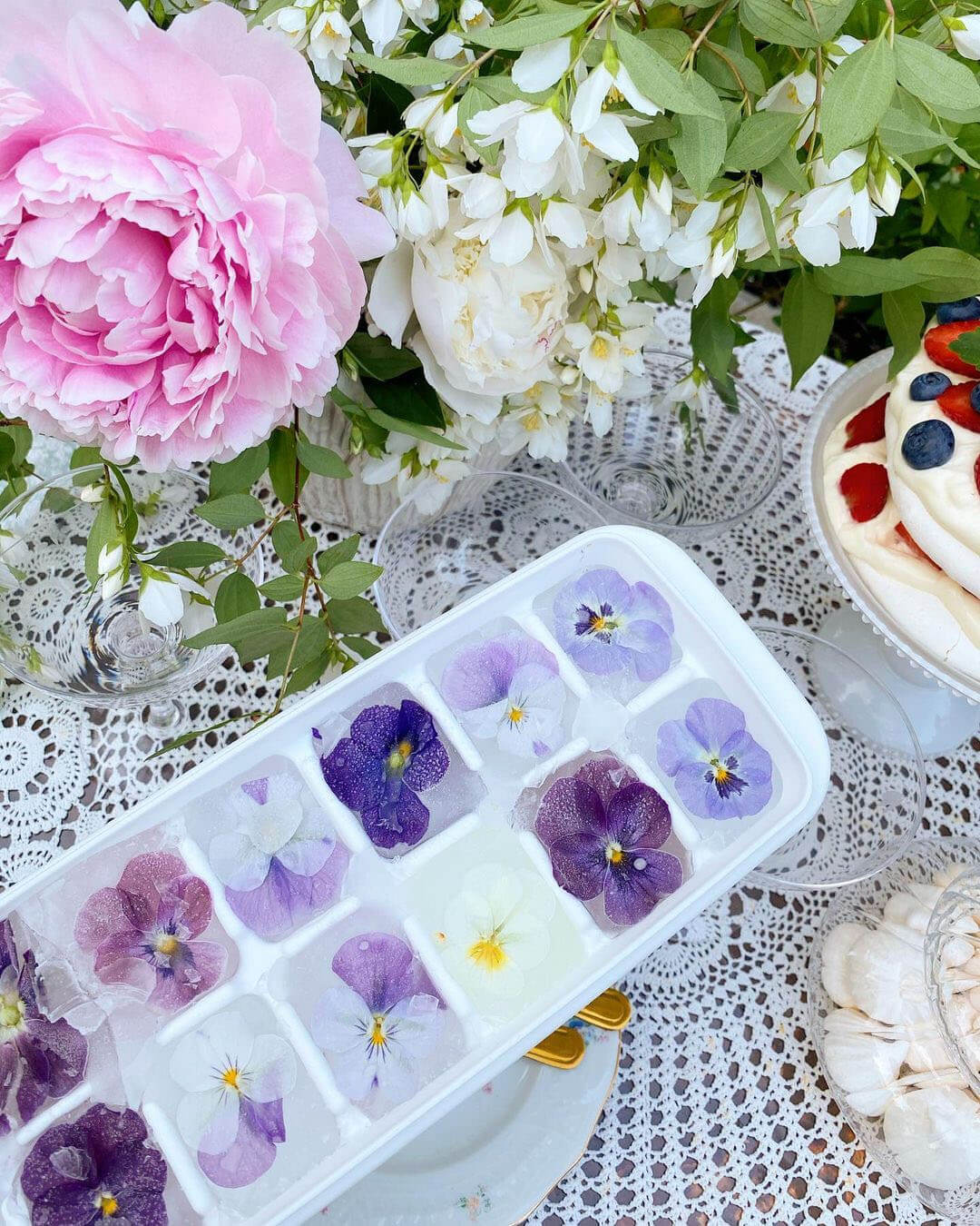 pansy floral ice cubes