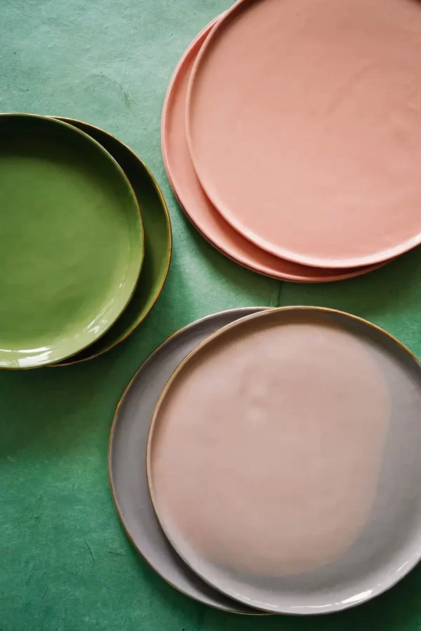 green, pink, and lavender porcelain plates from wallflower