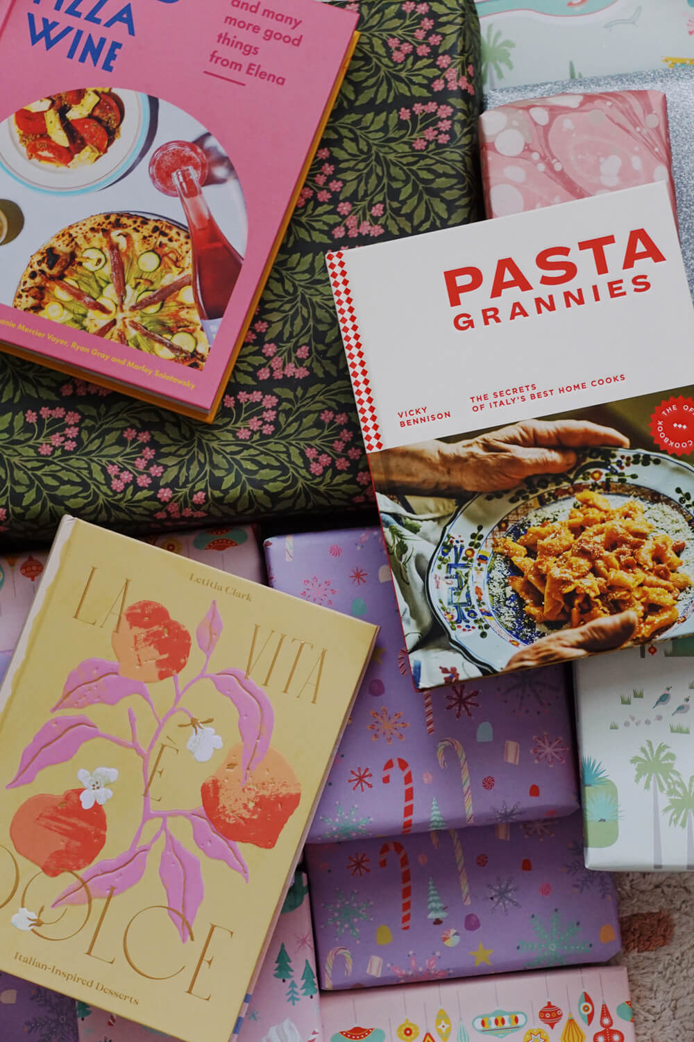 wallflower shop books pasta grannies with pretty christmas gift wrap