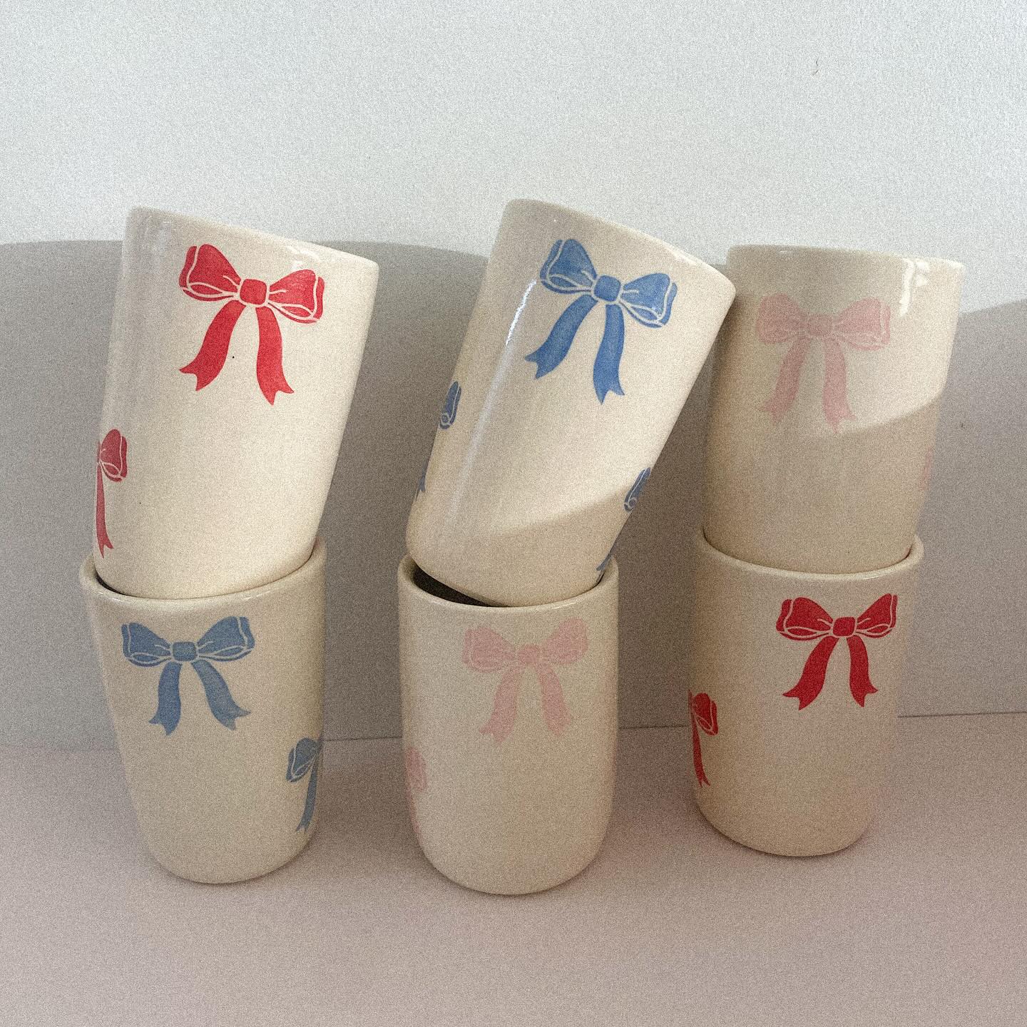 grandmillennial aesthetic bow tumblers by Lila's Clay Playground