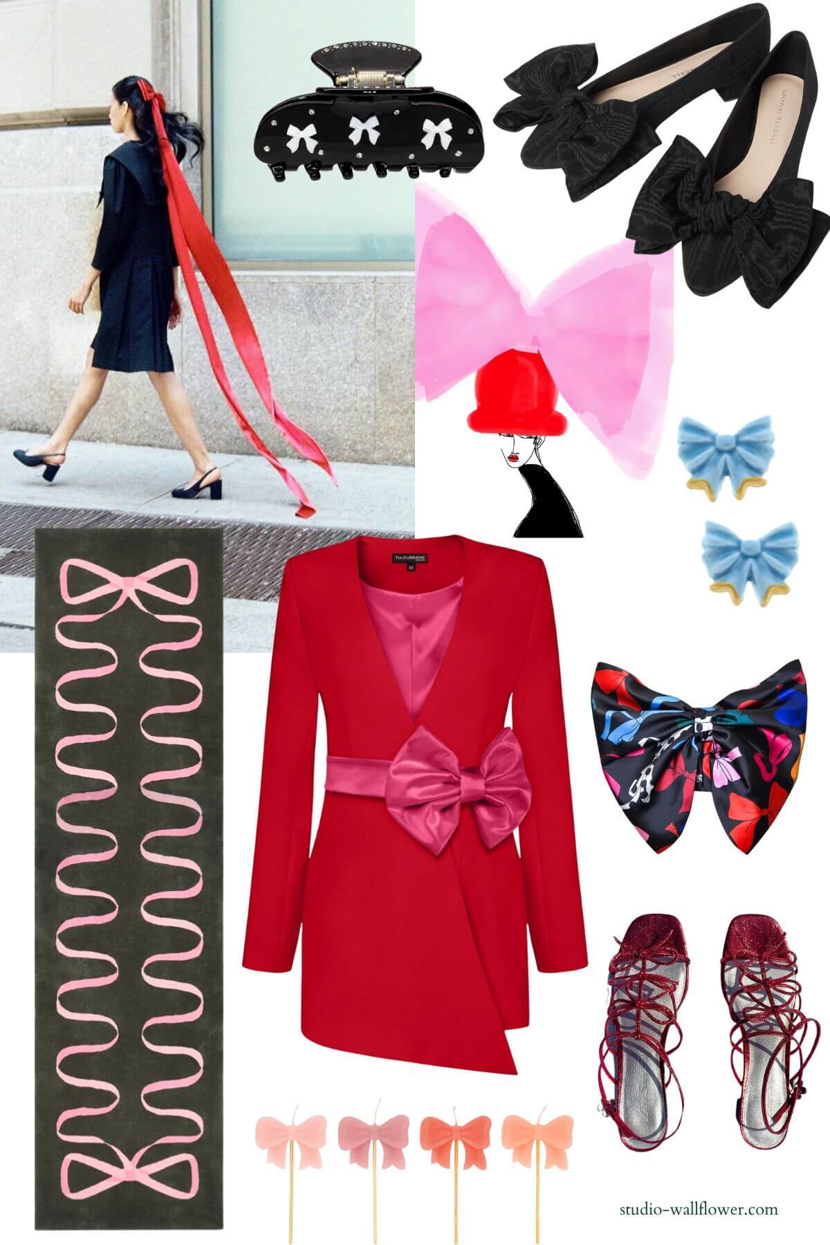 bow trend collage with black pink and red bows