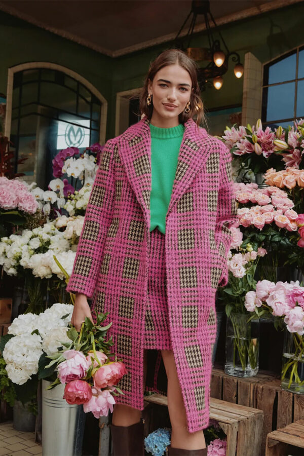boden boucle check pink coat