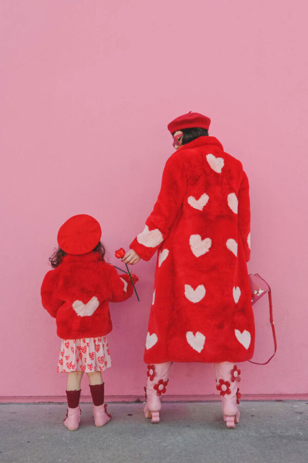 mommy and me valentine's day faux fur heart coats