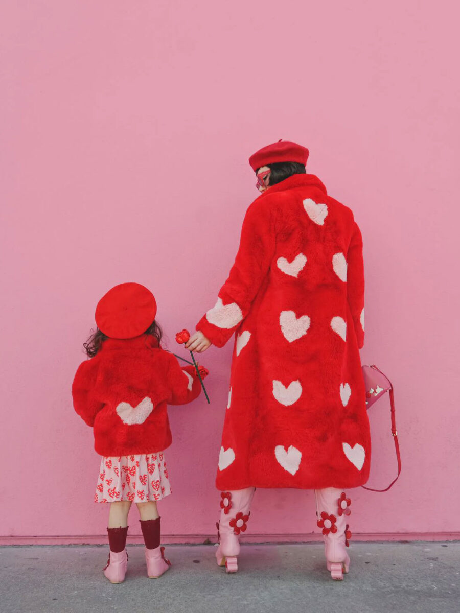 mommy and me valentine's day faux fur heart coats
