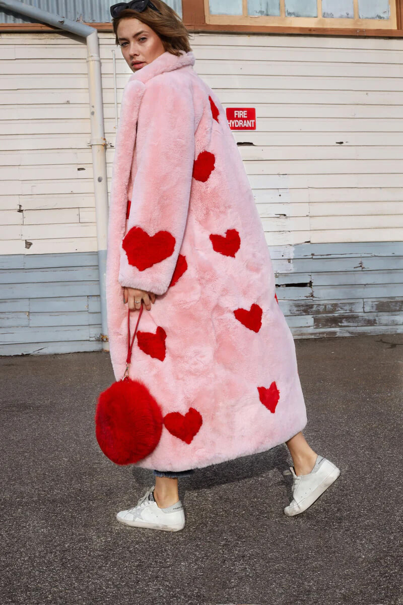 queen of hearts faux fur pink coat