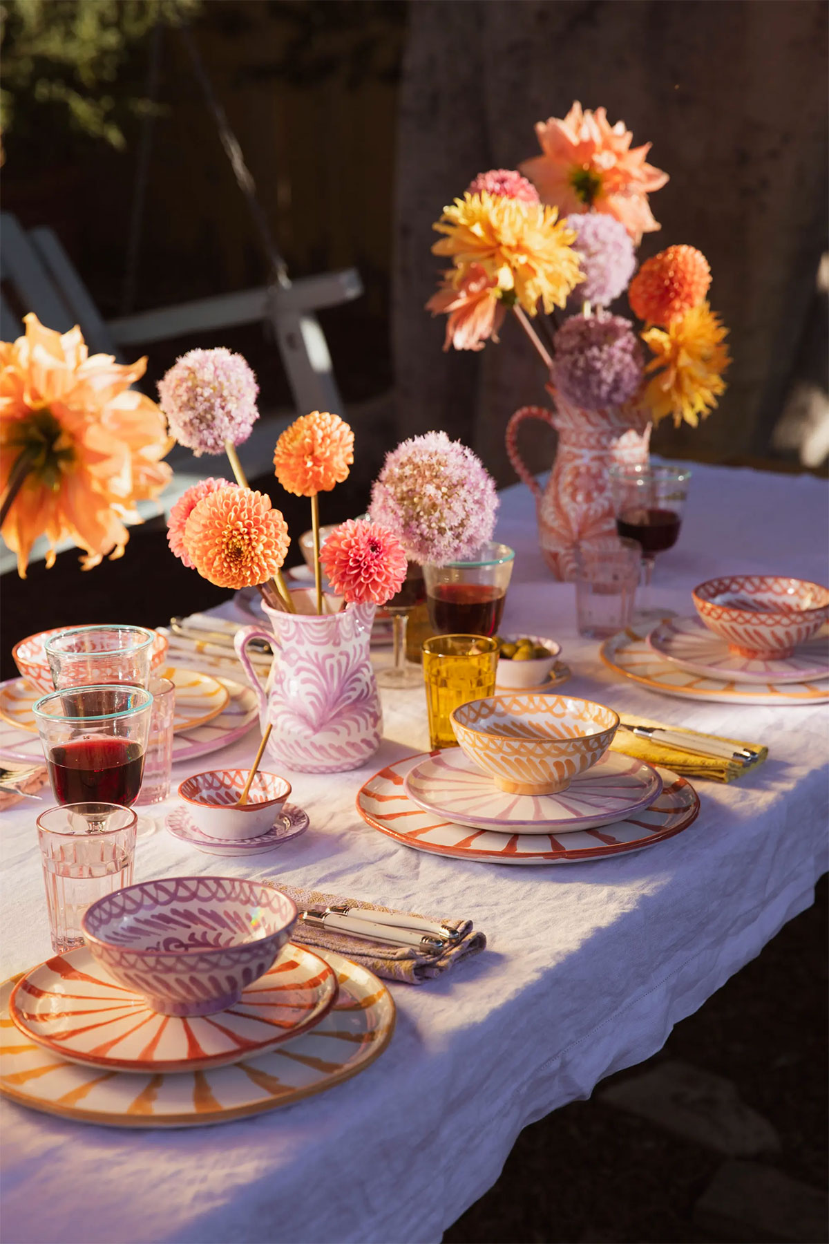 Spring tablescape with Pomelo Casa hand painted plates - 2024 design trends