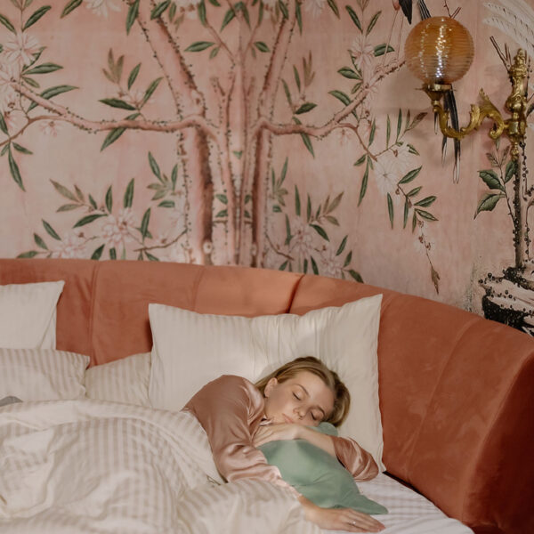 pink bed and wallpaper - how to take a slowcation by wallflower