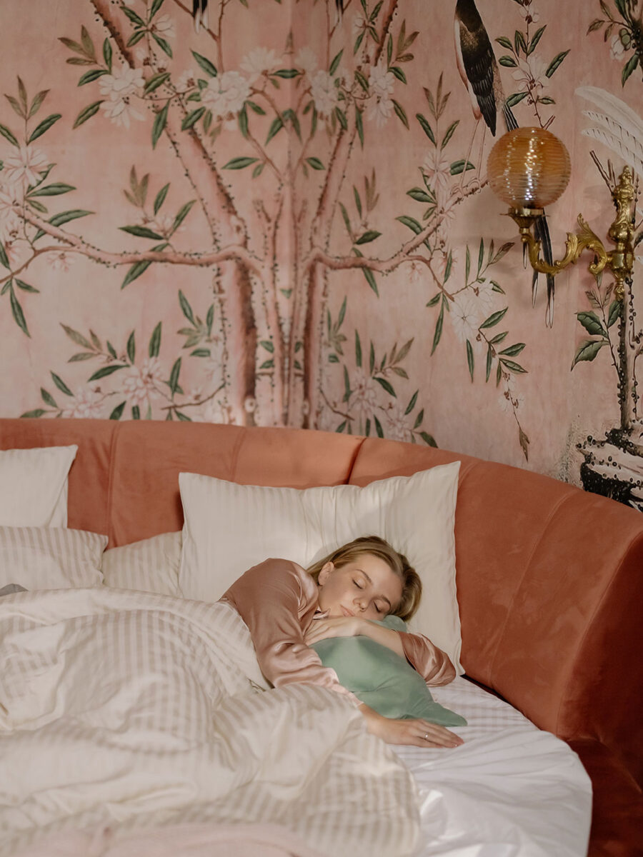 pink bed and wallpaper - how to take a slowcation by wallflower