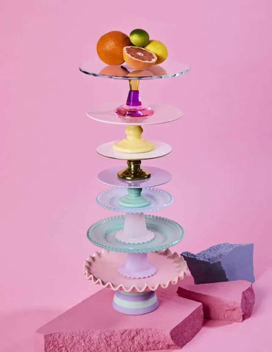 Stack of Colored Glass Cake Stands Designed by Miss Etoile