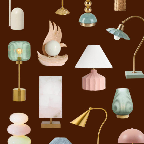 unique table lamps - collage featuring cute pink lamps in mint, gold, pink