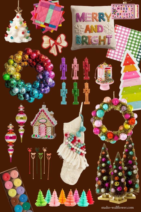 Colorful Collage of Rainbow Christmas Decor & Ornaments