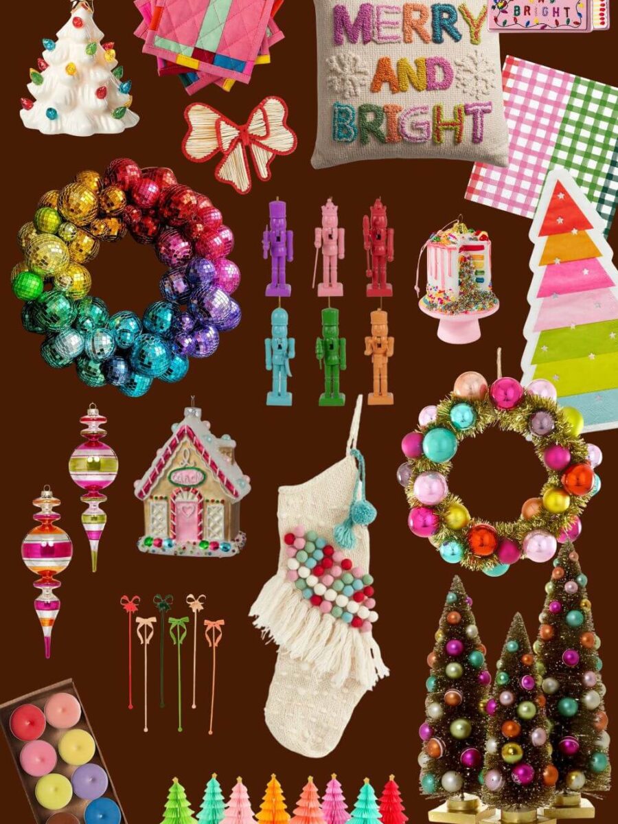 Colorful Collage of Rainbow Christmas Decor & Ornaments