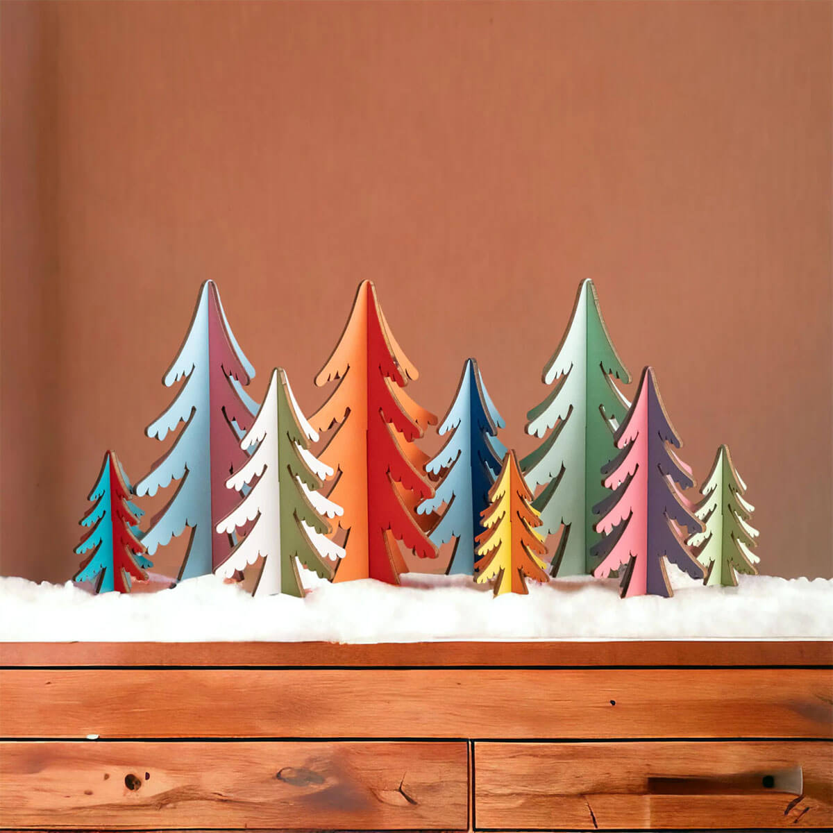 colorful wooden christmas trees