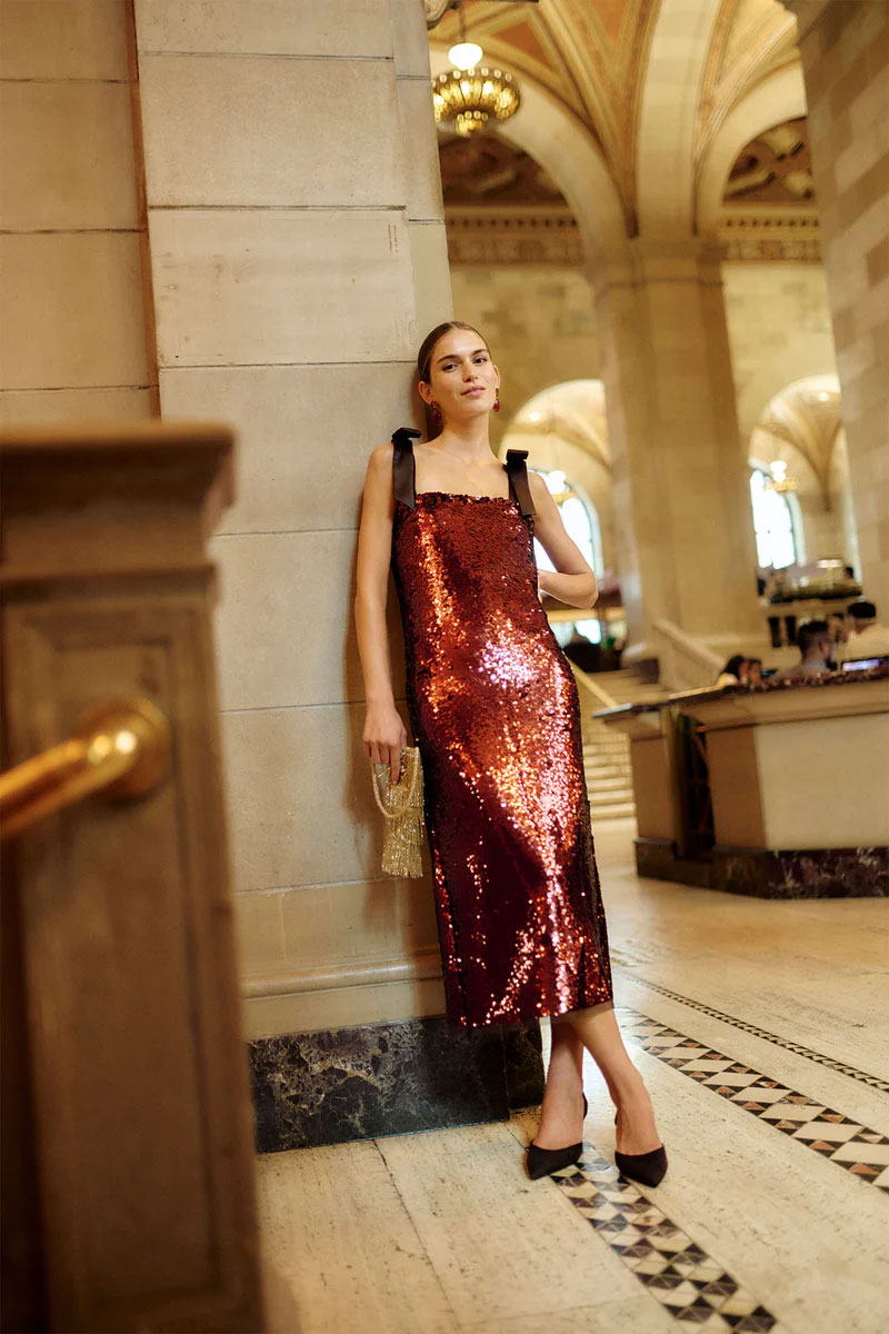 Copper sequin holiday or new years eve dress