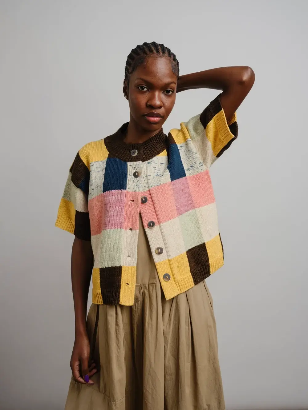 The Endery Womens Colorblock Pink and Yellow Cardigan