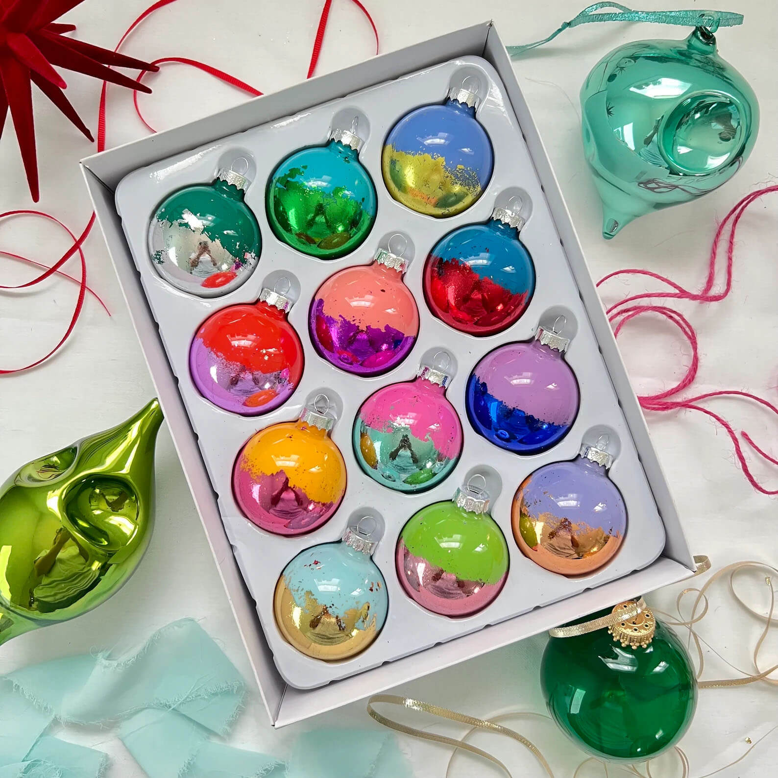 metallic rainbow christmas ornaments 