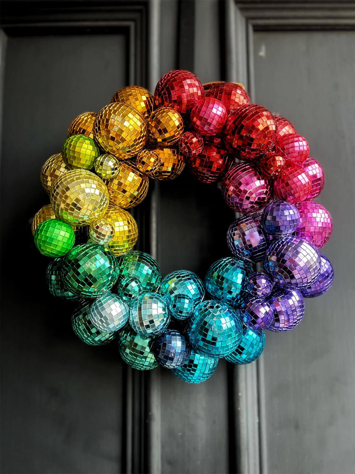 rainbow diso ball wreath