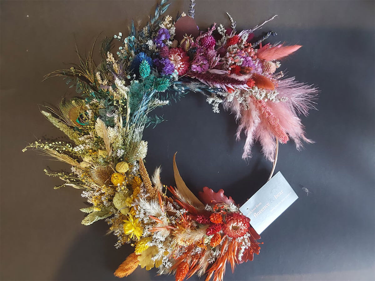 rainbow dried flower wreath