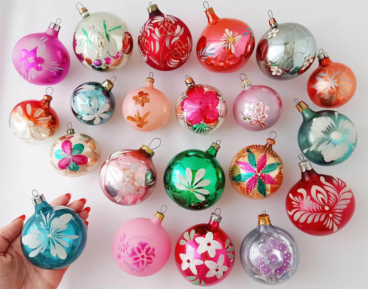 vintage painted colorful glass ornaments 