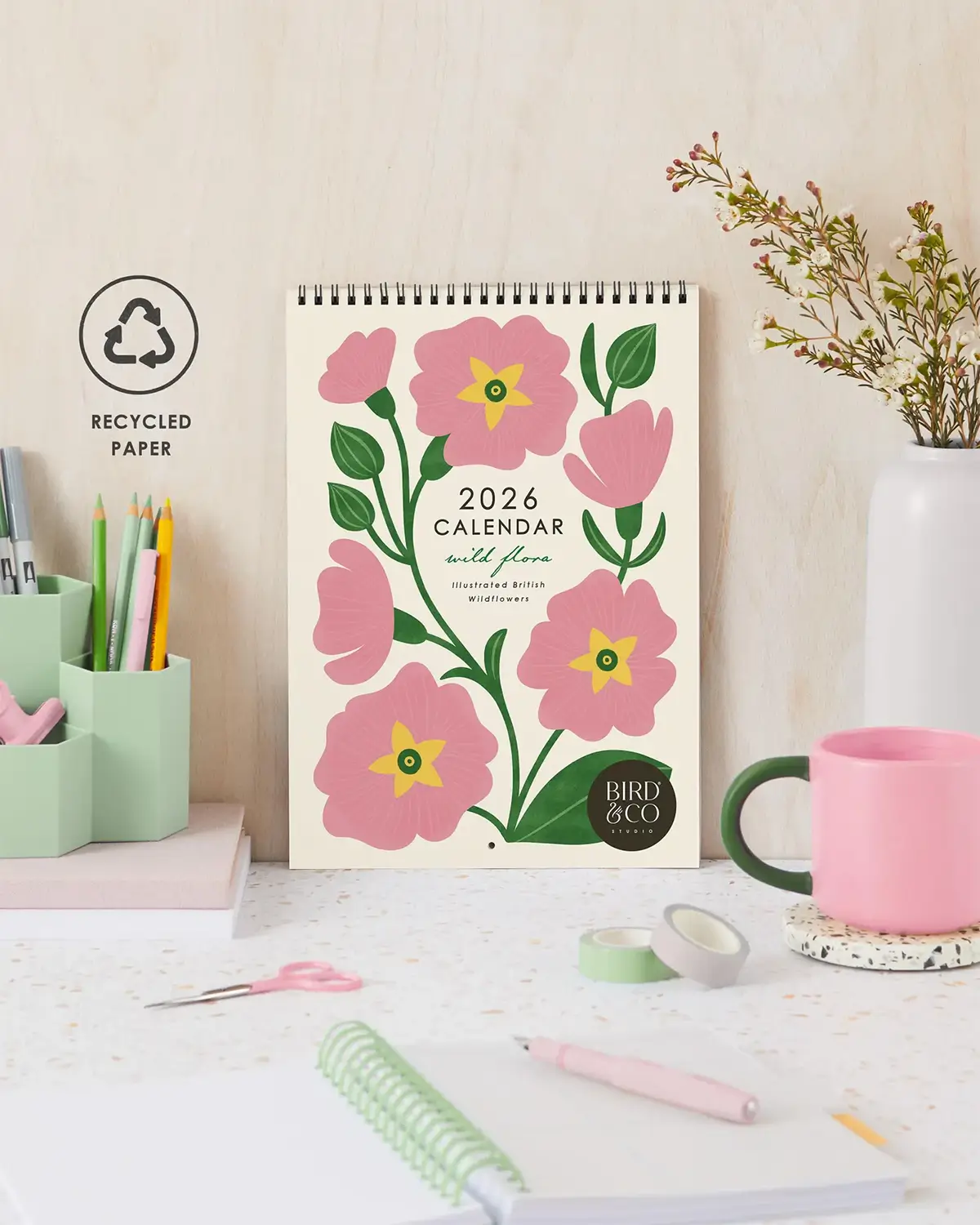 floral eco-friendly wall calendar for 2026