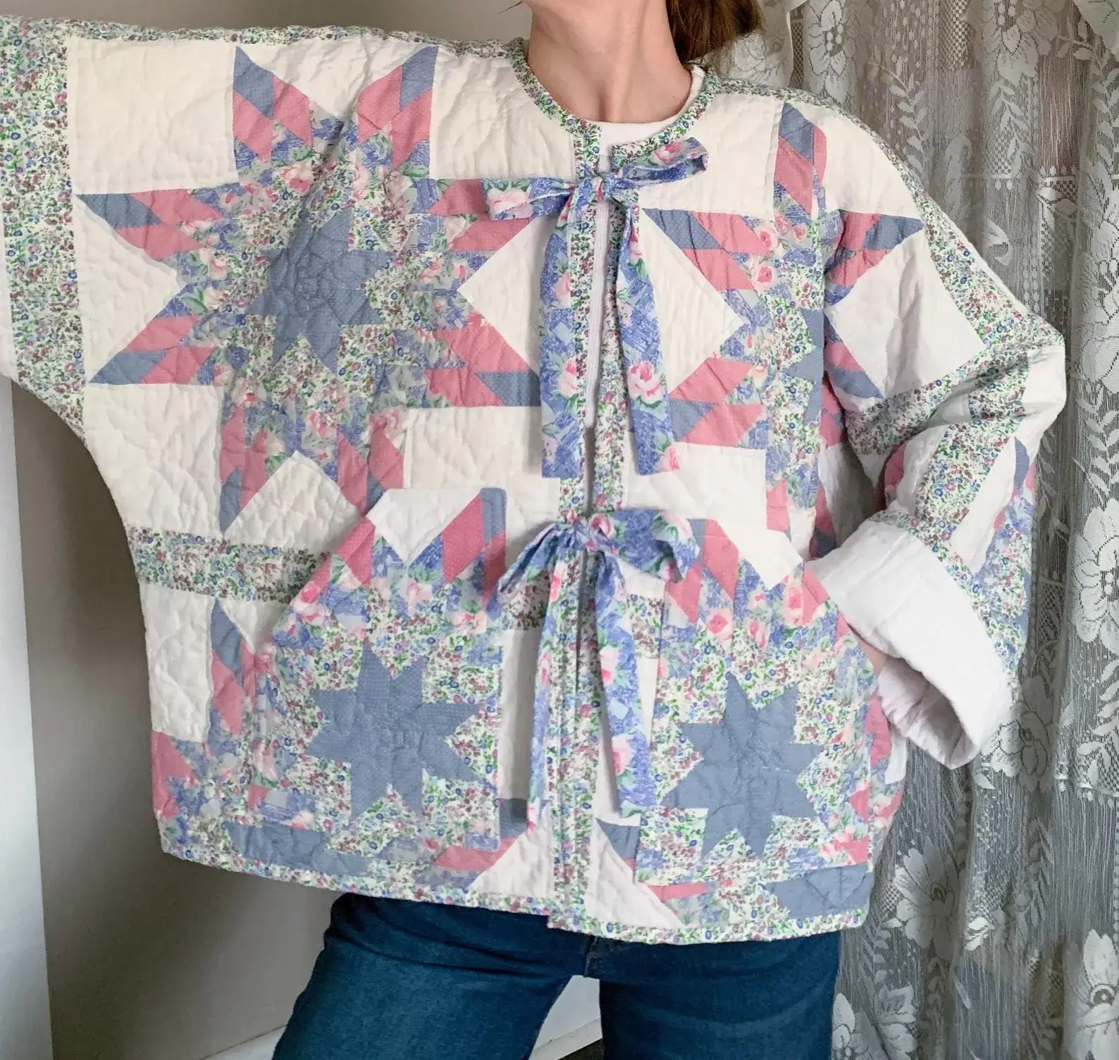 Floral Star Quilt Jacket | Vintage Patchwork Coat, Women’s L-XL ShopBorntoBloom