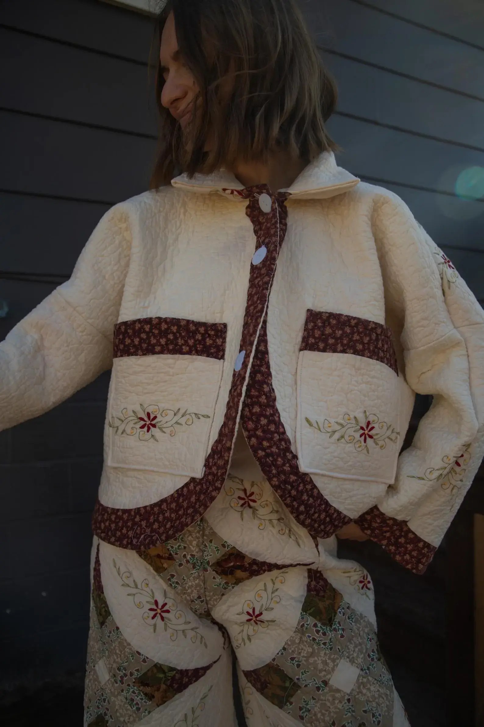 Handmade quilt jacket and patchwork pants set from janemwithlove - shop clothing quilted coats