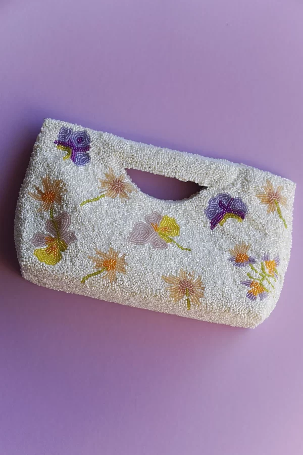 dried flowers beaded clutch
