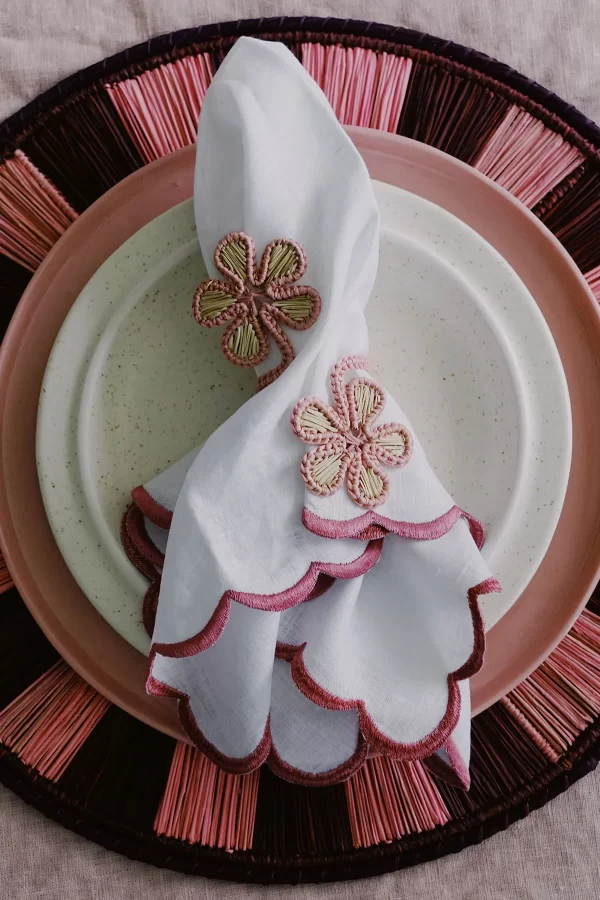 pink flowers rolled napkin ring