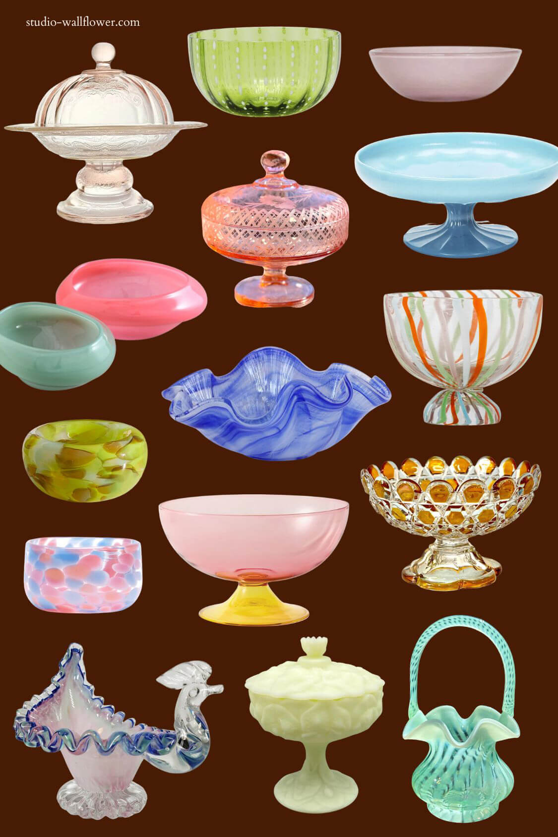 colorful glass candy dishes and candy jars