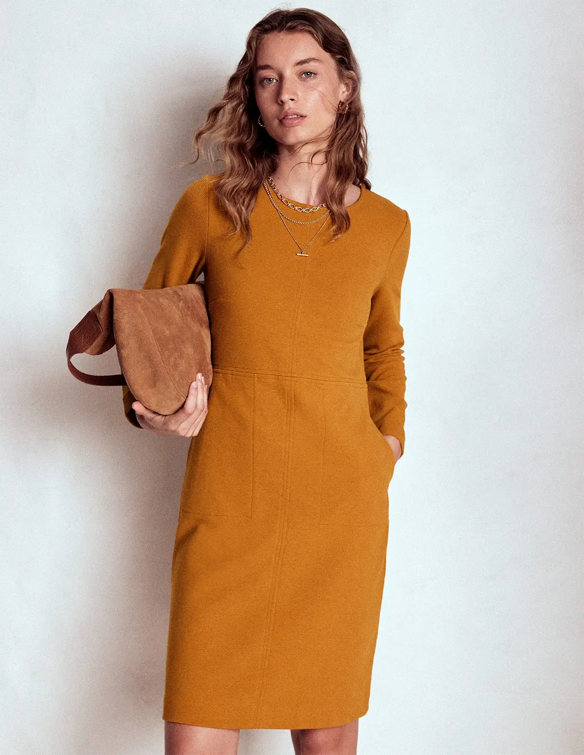 boden sweater dress in toffee brown