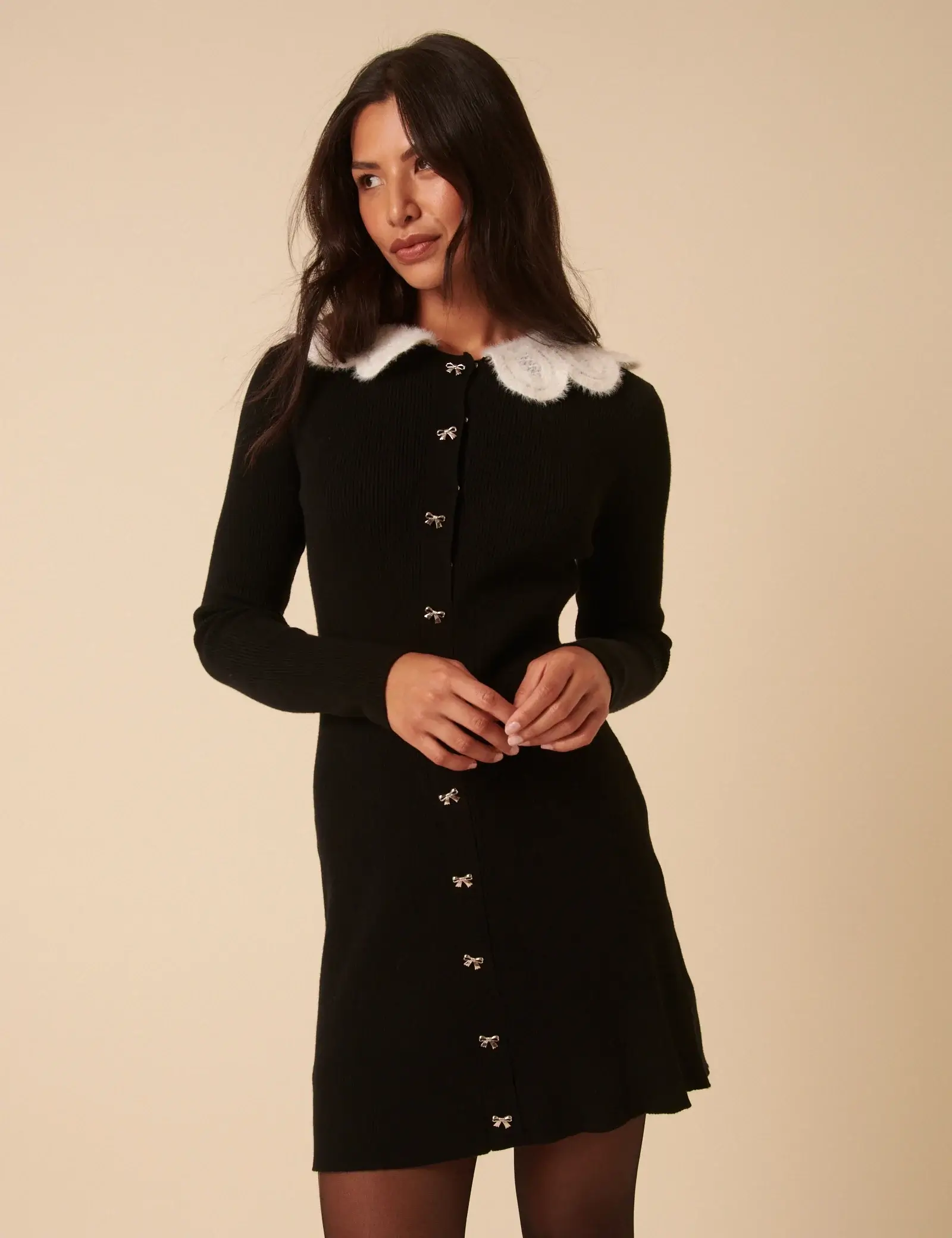 Nobody's Child mini knit sweater dress with collar & long sleeves