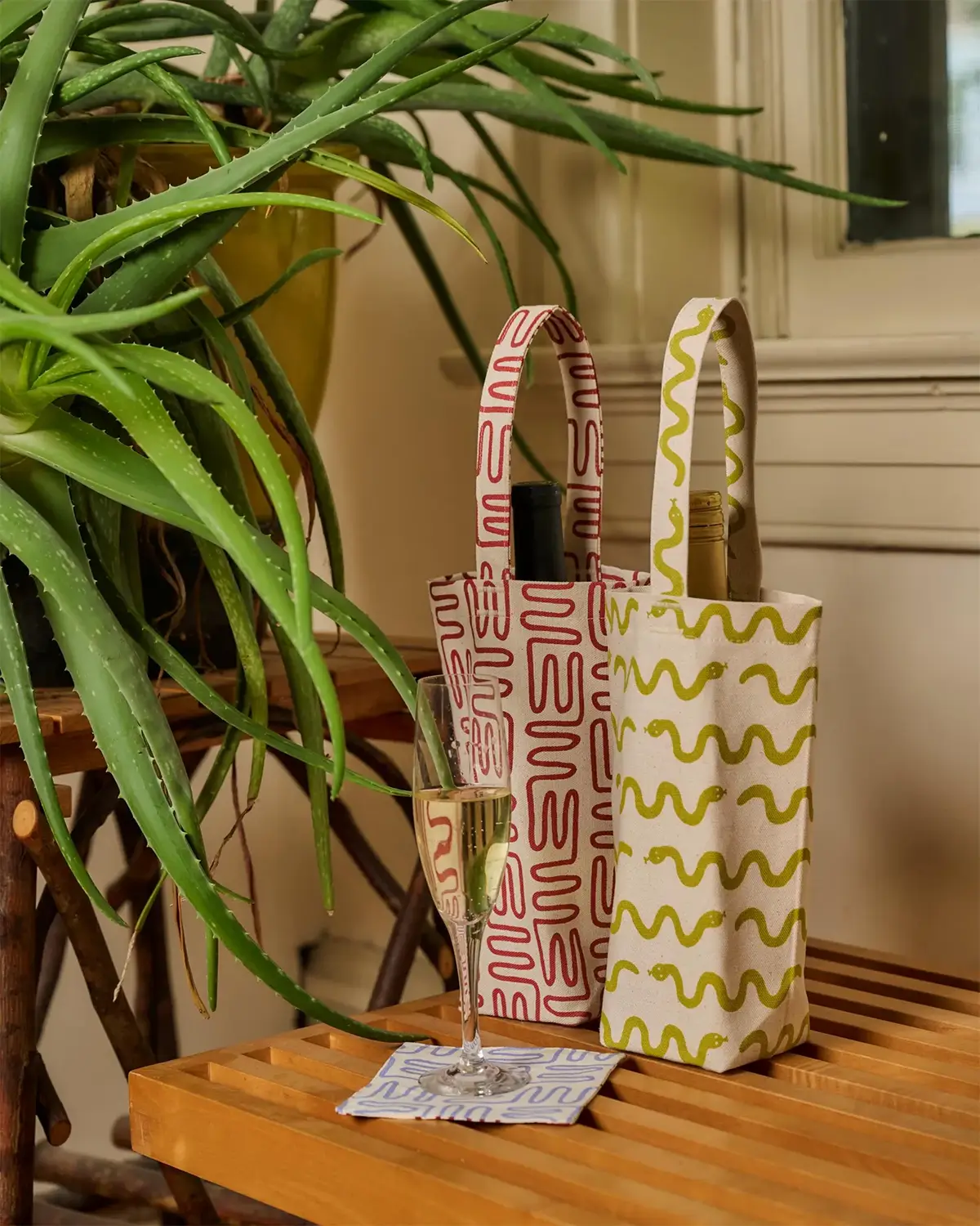 hand printed wine totes by lcqks