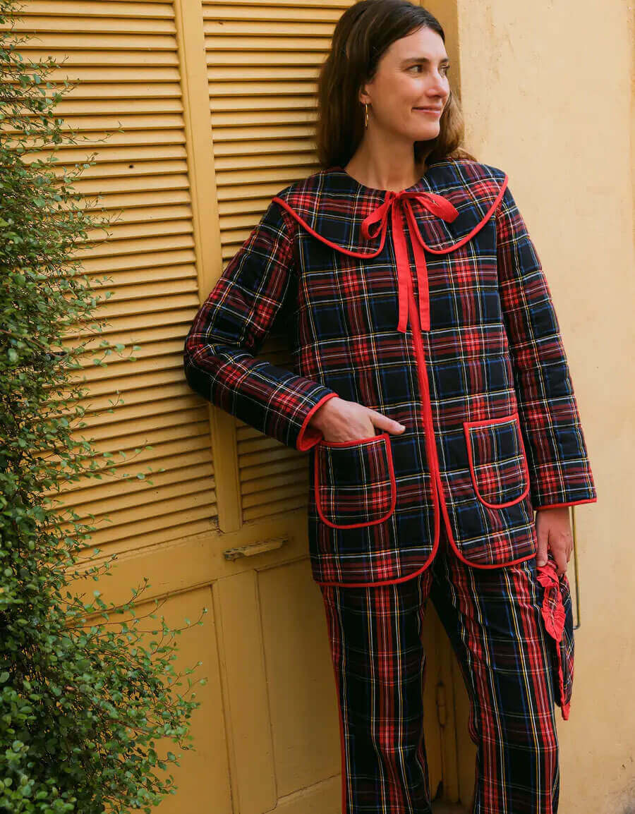 plaid jacket with bow from pink city prints