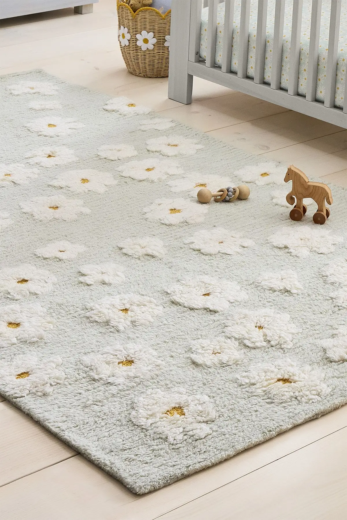 daisy meadow light blue rug for nursery